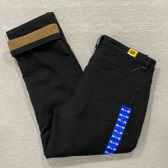 CAT Caterpillar Work Pants Mens 36 x 30 Black Canvas Fleece Lined Insulated - Picture 1 of 12
